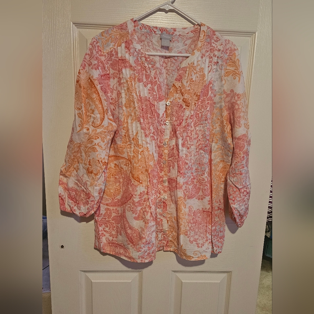 Chico's Pink & Orange Paisley Women's Top Sz 12/14